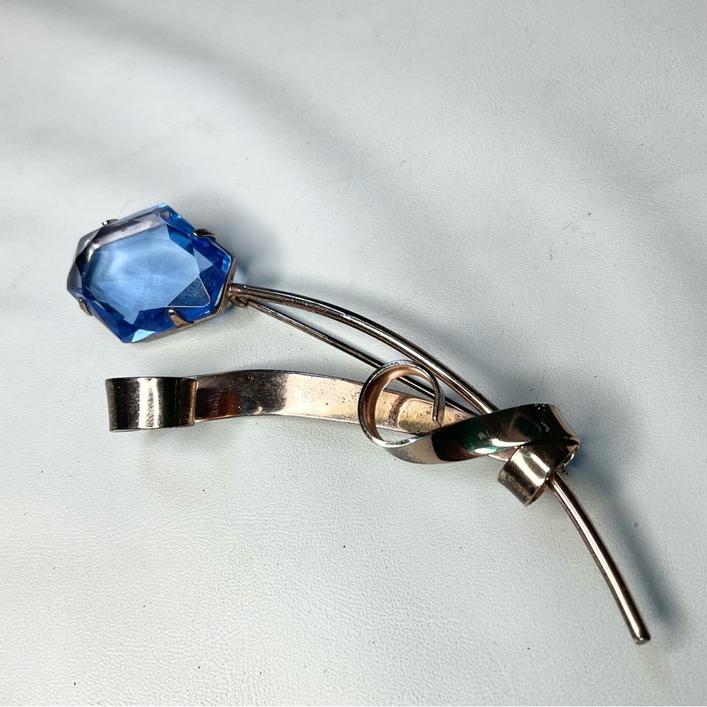 1940’s Coro Craft Sterling Blue Stone Brooch Large HTF!